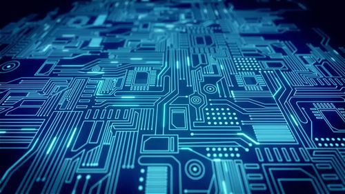 Blue Circuit Board Pattern Close Up
